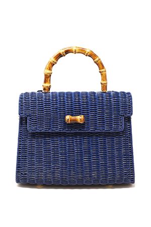 Bag in blue woven wicker with bamboo handle Laboratorio Capri | 115COBALTBLUE